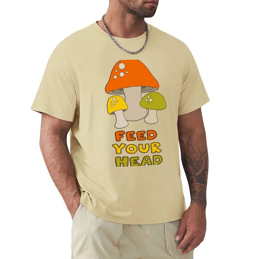 Feed Your Head With Retro Mushrooms T-Shirt Custom T Shirt Summer Clothes Oversized T Shirt Plus Size Tops Men Clothes