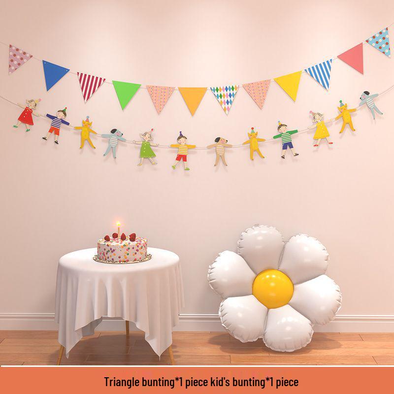 Birthday Pom Pom Bunting Set for Kids - First Party Decor & Photo Props