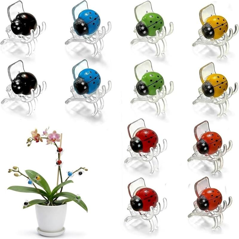 Plant Support Clips, 12 Pieces Ladybird Design Plastic Clips for Orchids, Garden Decor, and Bonsai Care 12pcs