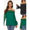 2022 New One Word Neck Casual Long Sleeve Chiffon Shirt Top