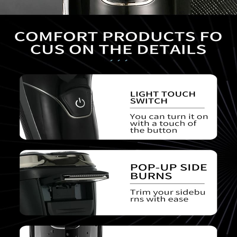 Aparat de ras electric pentru bărbați cu trei lame flotante din oțel inoxidabil, de uz casnic, lavabil pe tot corpul, cu afișaj digital, aparat de ras electric reîncărcabil, sigur