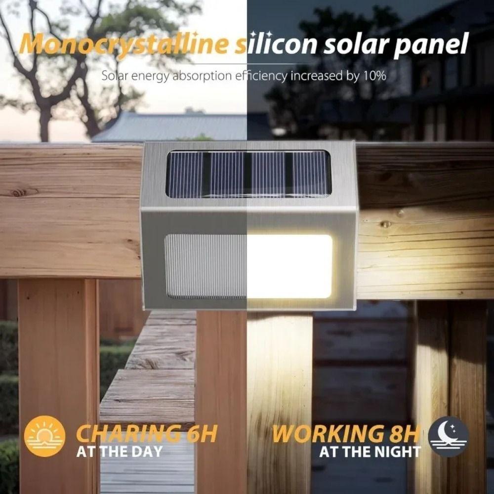 2Pcs White/Warm Light Stainless Steel Stair Lamp Energy Saving Solar Deck Lights  Fence Wall