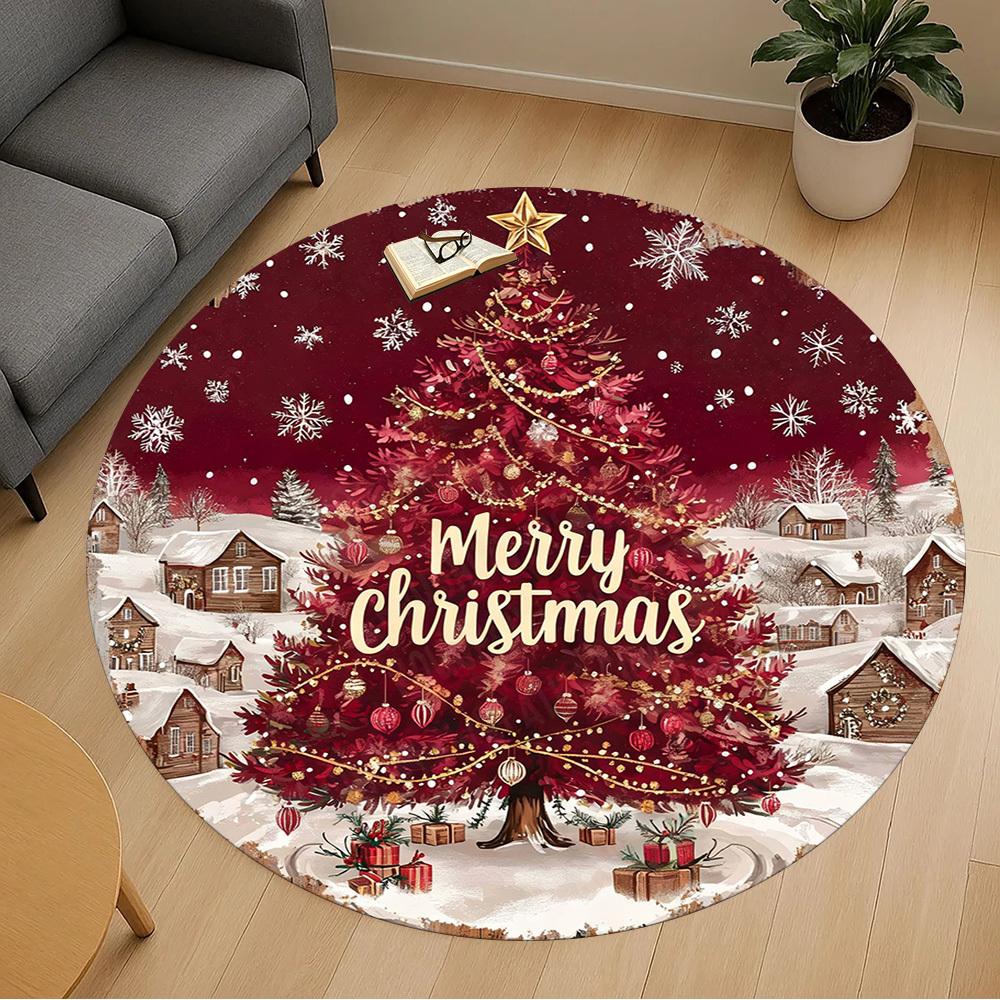 1PC Christmas Tree Merry Christmas Office Round Area Rug, Under Office Chairs Bedroom Living Room Home Decor, Carpet for Office -1110128