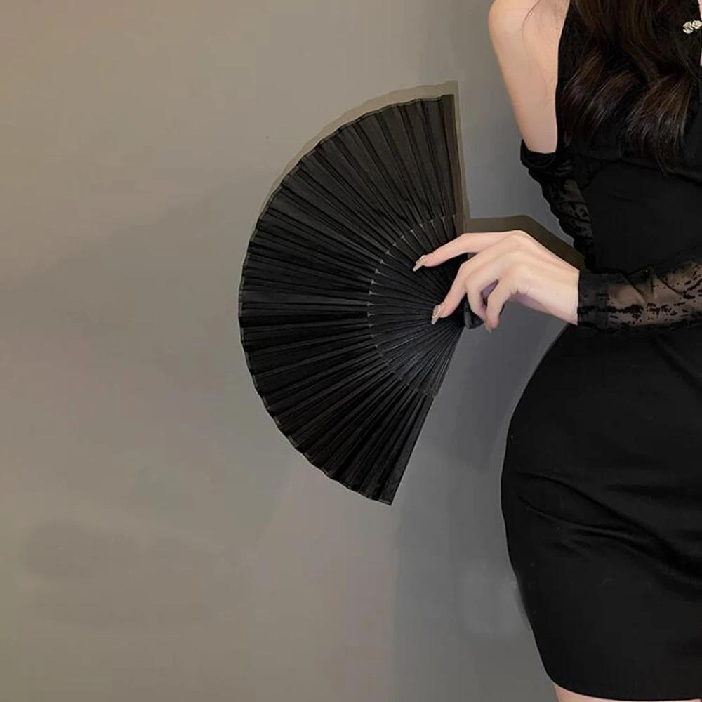 Bamboo Folding Fan Silk Chinese Style Fan Hand Women Black Fans Summer Female Dance Home Decoration Party Gift Home Ornament