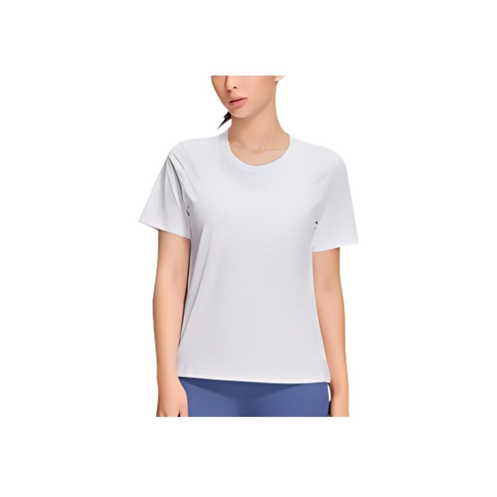 Li Ning Fitness Series Logo Print Solid Color Round Neck Short Sleeve T-Shirt Women Tops White ATSS360-7