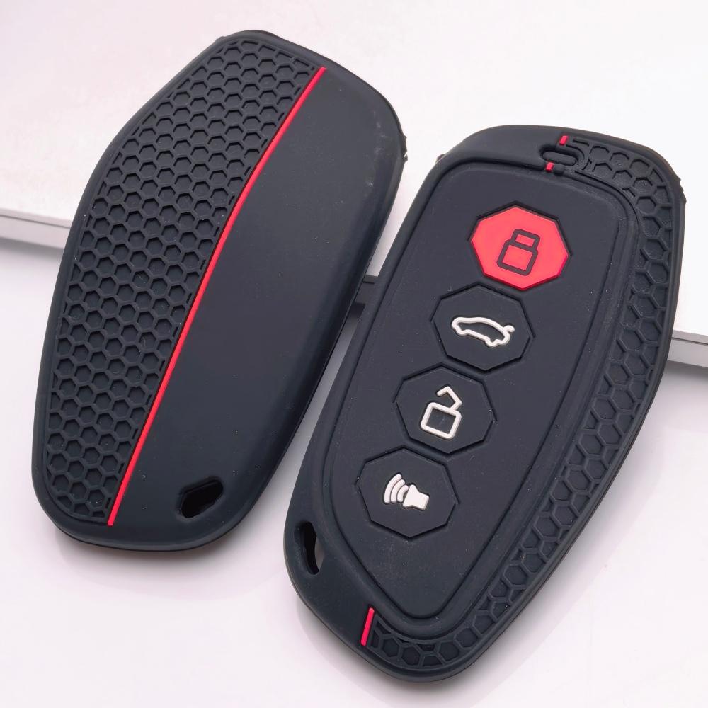 Key Fob Cover for Haval H6 Jolion Dargo M6 Anti-Scratch Shockproof Protective Shell Holder with Honeycomb Texture Stylish Black with Red Accent