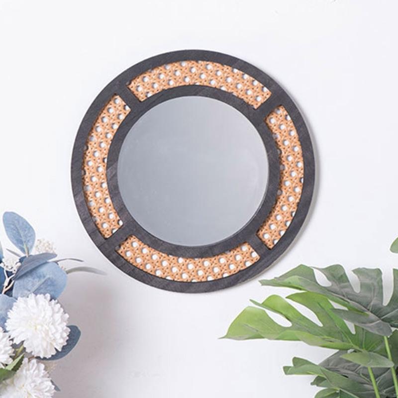 Woven Rattans Round Makeup Mirrored Innovative Art Decors Bathroom Bohemian Wall Hangings Mirrored Living Room Decorations