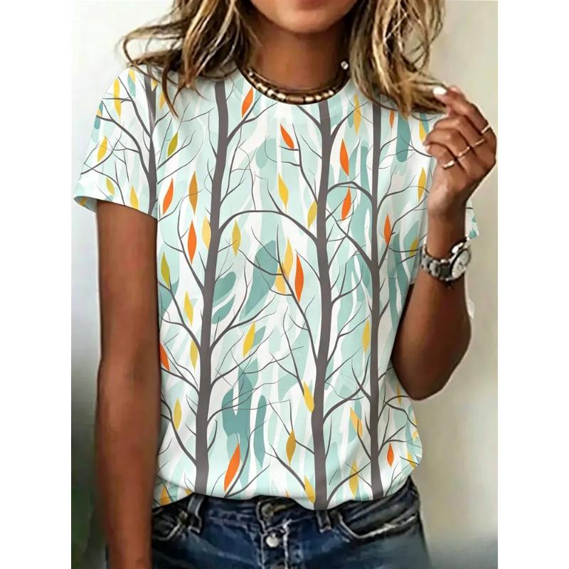 Modisches Damen Rundhals Kurzarm 3D Lässiges Farbprint Lässiges Kurzarm Rundhals T-Shirt