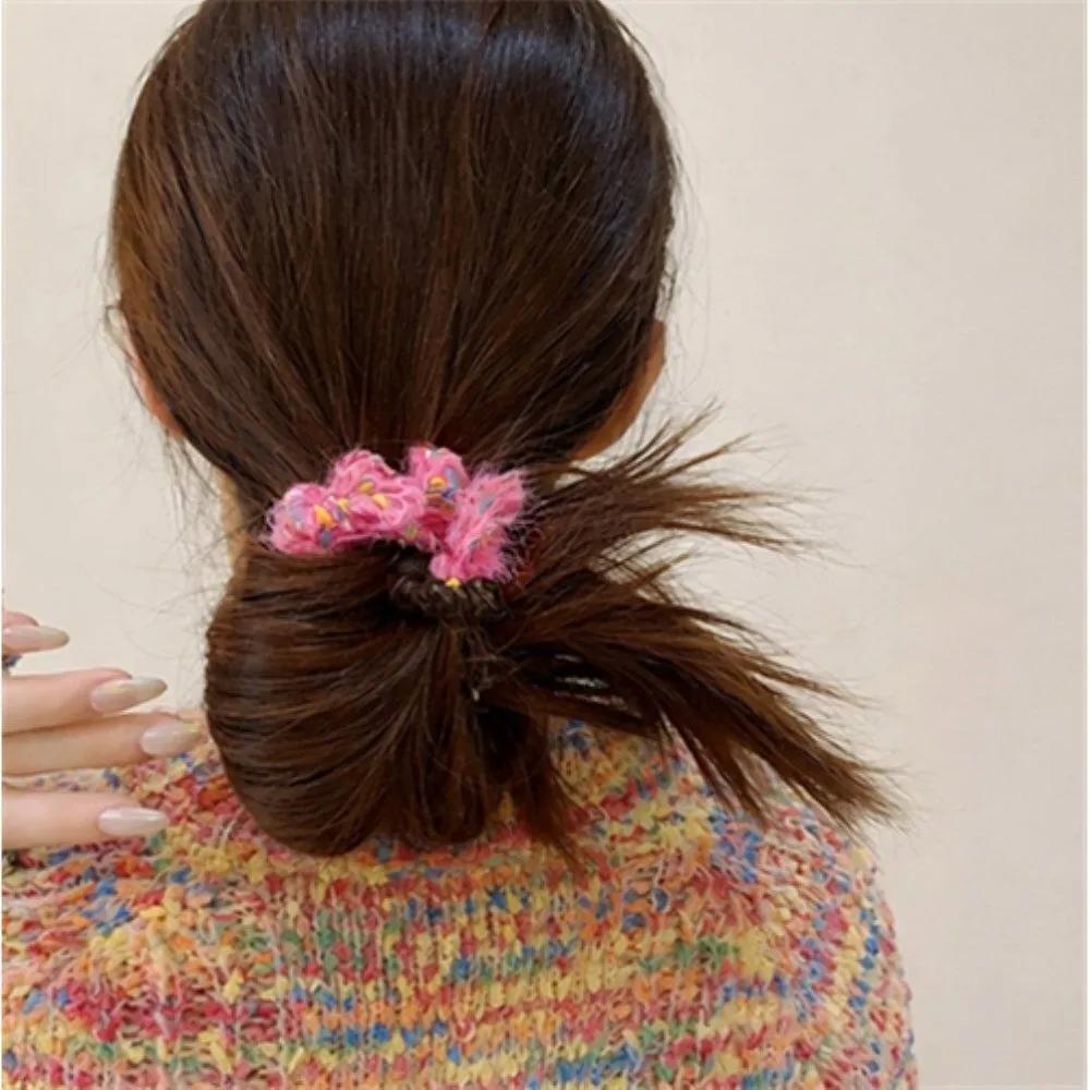 Rainbow colored scrunchie ponytail hairband white