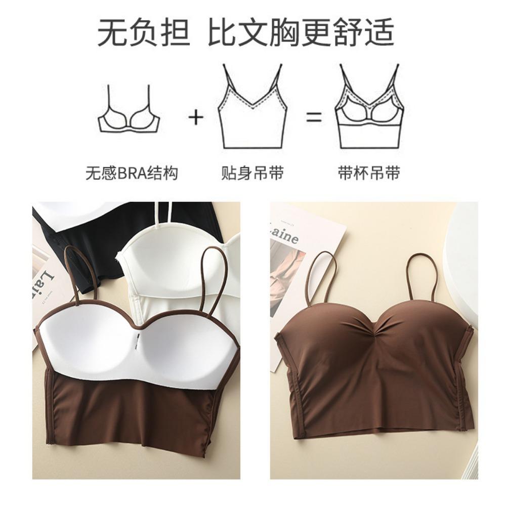 Ice Silk Seamless Gathering Without Steel Ring Thin Suspender Underwear Women's Fixed One-piece Cup Non-slip Comfortable Back Tube Top Women