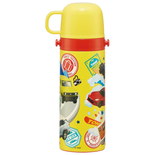 Skater Kids' Stainless Steel Water Bottle, 2-Way Design, 470ml (Direct Drinking) or 430ml (Cup Drinking), Tomica 24 Design, Kid-Friendly and Lightweig