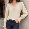 Women's Fashion Casual Spring Autumn Solid Color Print Long Sleeve V-Neck Blouses & Shirts