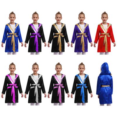 Bambini Ragazzi Boxe Vestaglia Boxer Costume Cosplay Manica Lunga Rifiniture Metalliche Raso Mantello Con Cappuccio Kickboxing Abito per Festa di Halloween