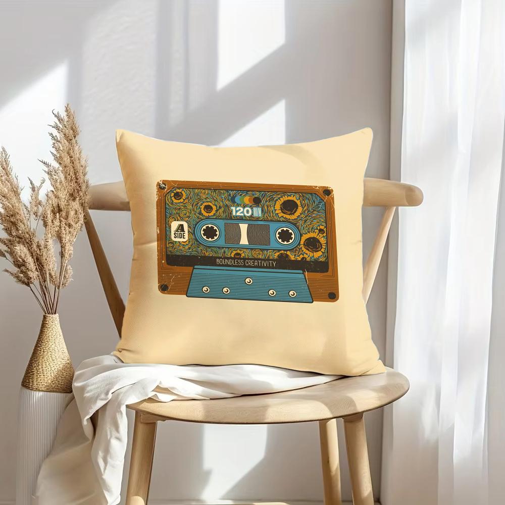 Retro Cassette Tape Cushion Cover Soft Plush Throw Pillow Cover  DoubleSided Decorative Cushion Case  Sofa Bedroom Home Decor