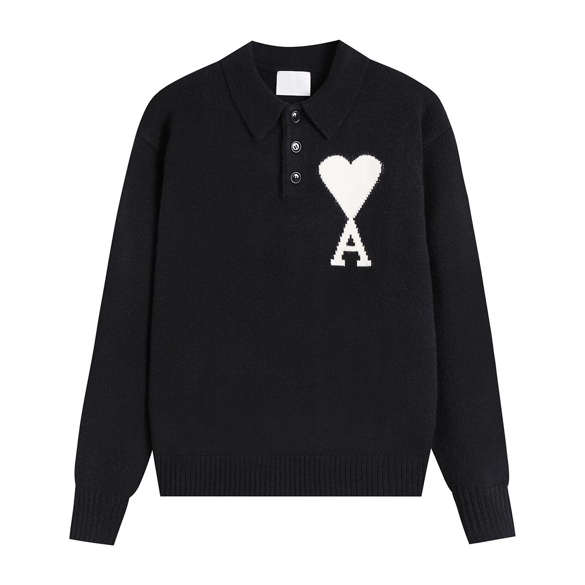 

Unisex Polo Collar Knit Sweater Multi Colors with Heart & A Embroidery Casual Button Pullover for Men Women S