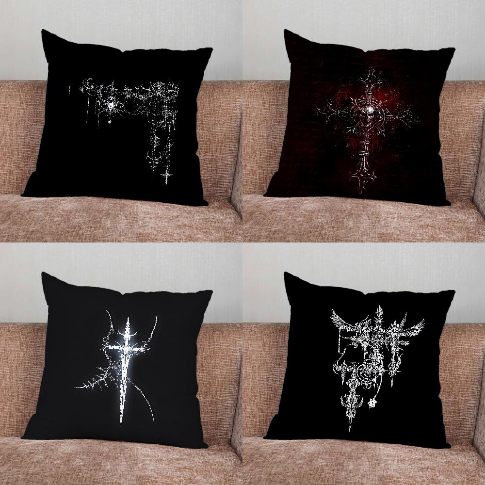 Cyber Sigil Cross Goth Pillow Case For Home Bedroom Car Office Decoration Living Room Sofa Cushion Cover Suitable