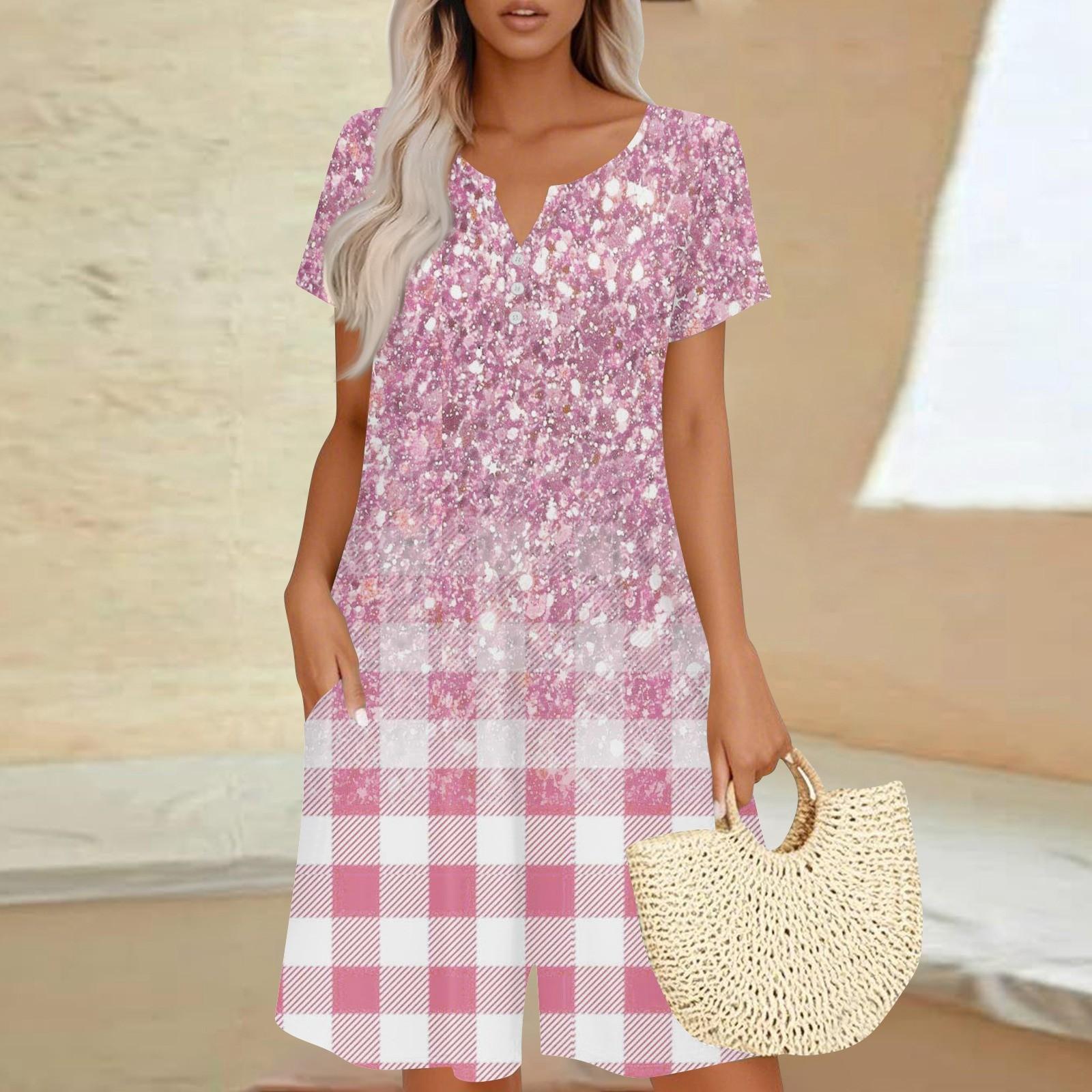 

Жіночий повсякденний комбінезон з коротким рукавом Модний топ Комбінезон Шорти Ромпери з кишенями M рожевий