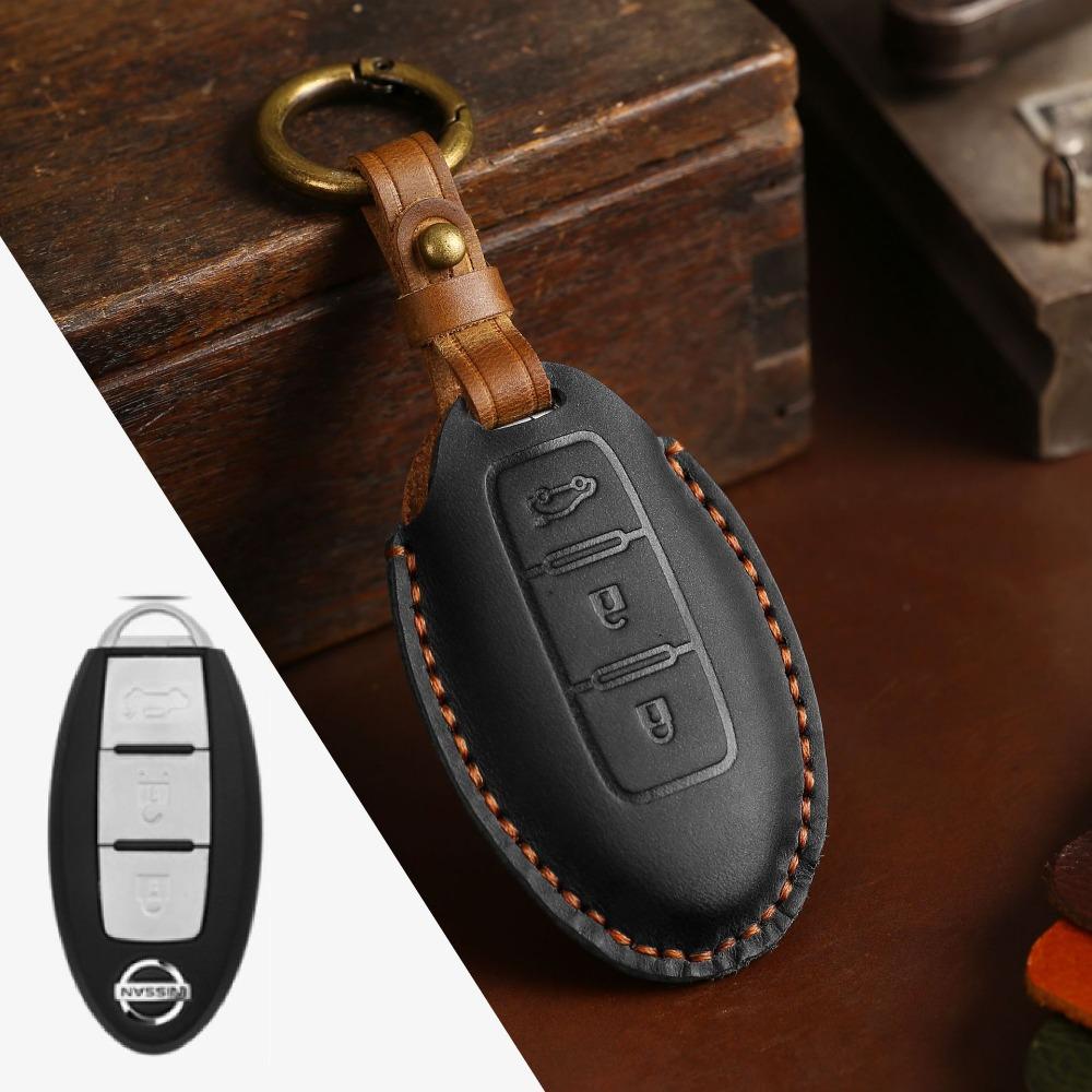 Genuine Crazy Horse Leather Key Cover Case for Nissan X Trail Qashqai Tiida Altima Sylphy Car Keys Protection