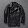 Chinese Size Long Men Leather Coat Genuine Soft Cow Leather Classic Double Breasted Turn Down Collar Leather Jackets For Men Clothing Autumn