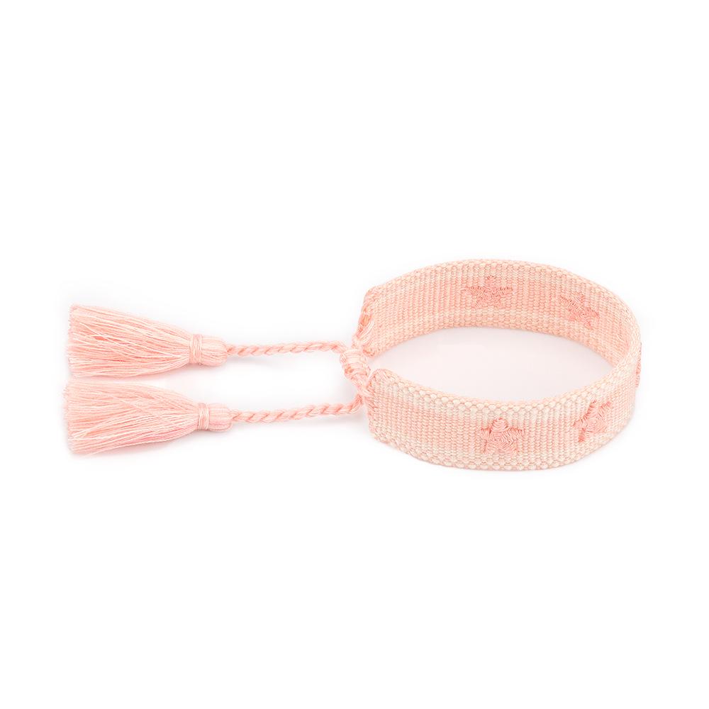 Women's Handwoven Star & Heart Tassel Bracelet with Personalized Embroidery