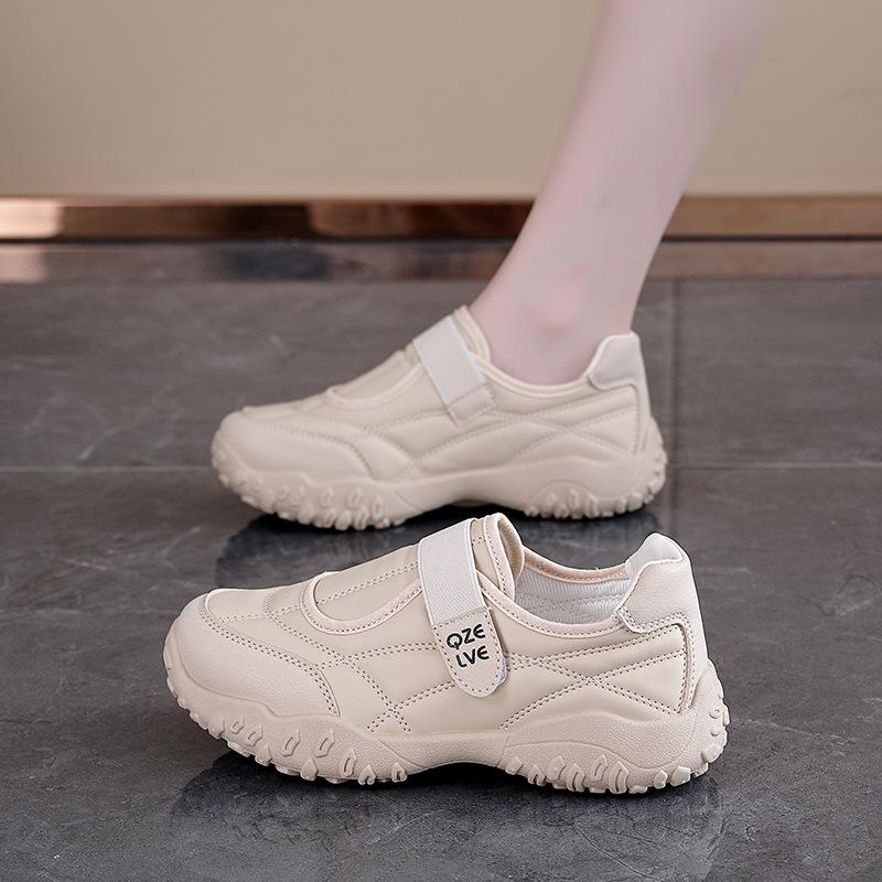 Spring And Autumn Round Head Little White Board Shoes Women'S Velcro Casual Sports Mary Jane Single Shoes K18