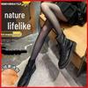 Glossy Black Sheer Leg-Enhancing Stockings for Women, Fleece-Lined for Autumn/Winter, Spring/Autumn Thin Pantyhose with Bare Skin Feel.