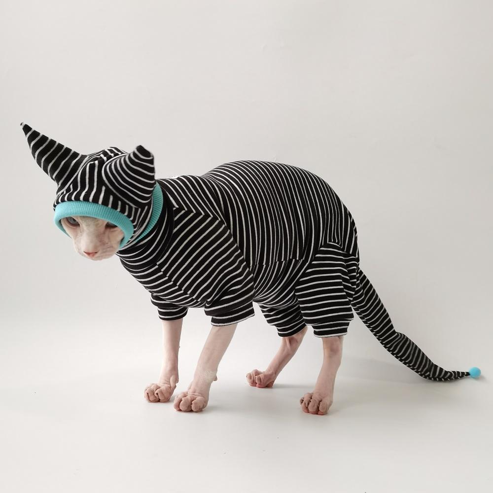 

Четырехногий полосатый костюм для кошки-сфинкса, черная толстовка для котят, теплые осенние костюмы для безволосых котят L