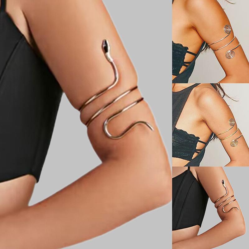 Retro Metal Punk Coiled Snake Spiral Upper Arm Cuff Armlet Armband Bangle Women Girls Jewelry Egypt Swirl Snake Arm Cuff Armlet