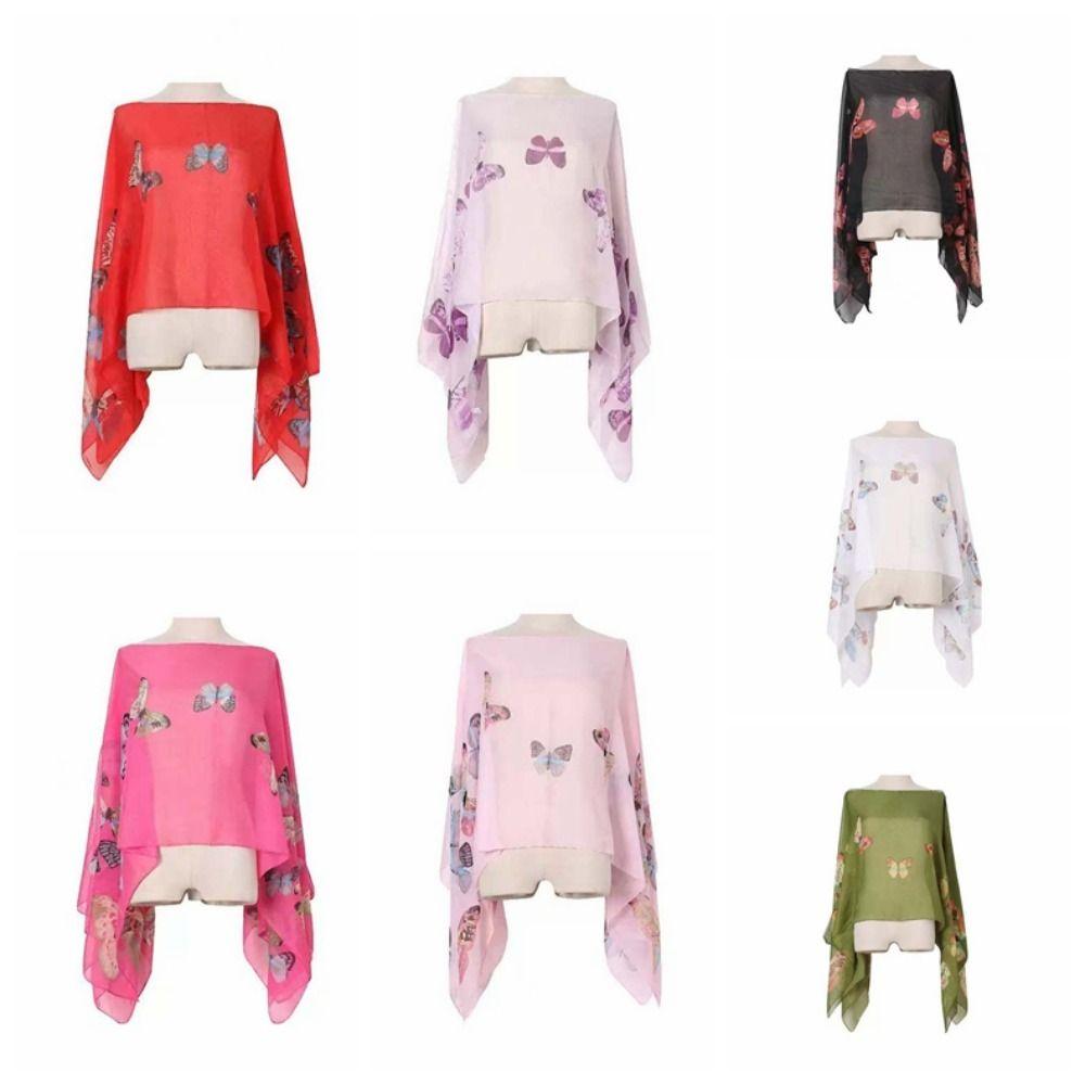 Breathable Thin Large Scarf with Buckle Seaside Vacation Cloak Sunscreen Butterfly Shawl  Gift