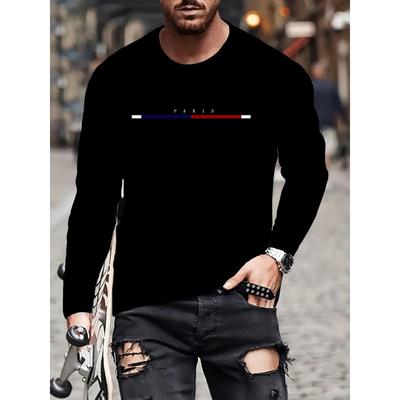 Gradient Letter Print Men's Long Sleeve T Shirt Casual O Neck Street Top Fashion Casual Long Sleeve Pullover Fall Men's Clothing