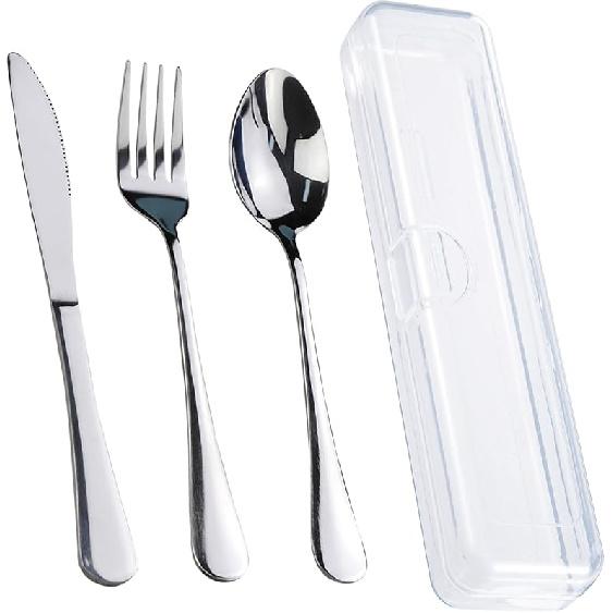 Travel Utensils With Case, Stainless Steel Reusable Portable Utensils Set With Case, Lengnoyp Travel Silverware Set 4 PCS Silver