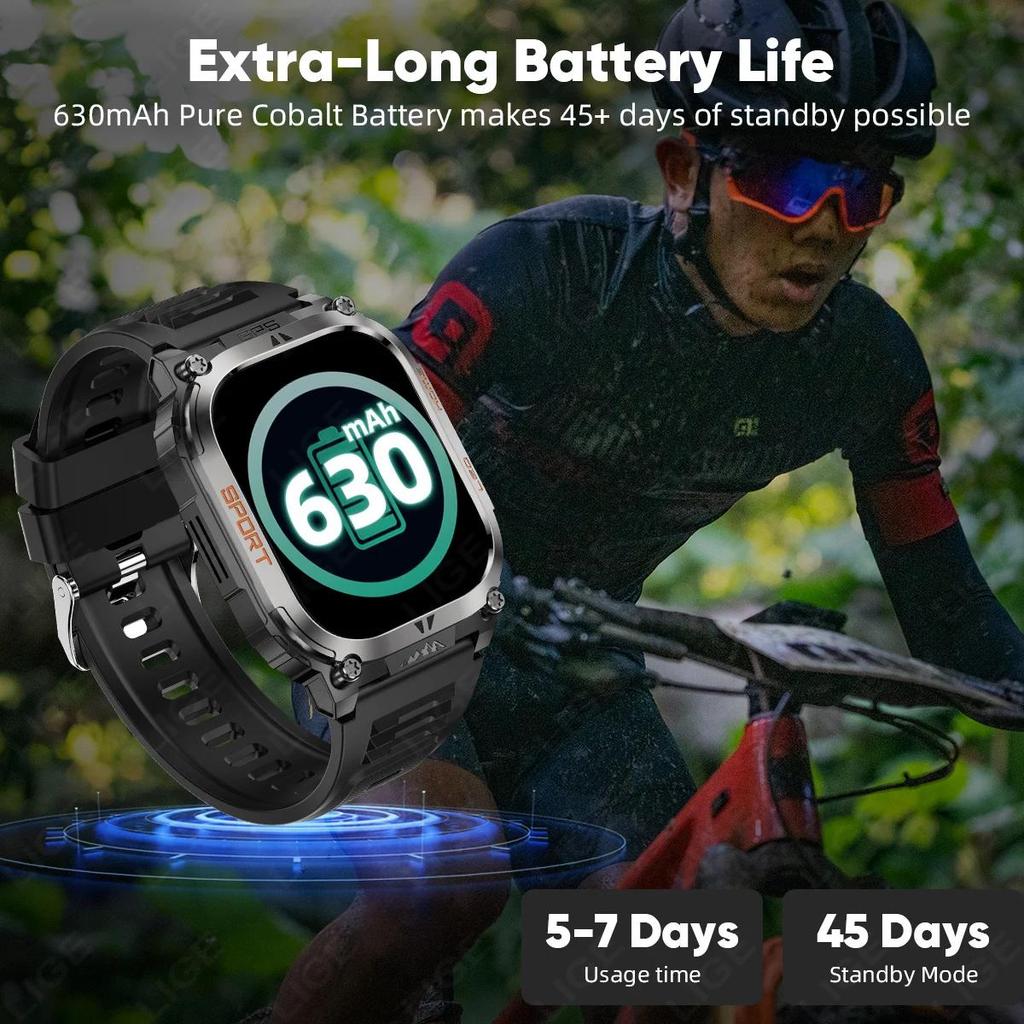 SACOSDING GPS Tracker Smart Watch IP68 Waterproof 2.01-inch HD Display Compass 630mAh Battery Heart Rate BT Call Outdoor Sport Smart Watch