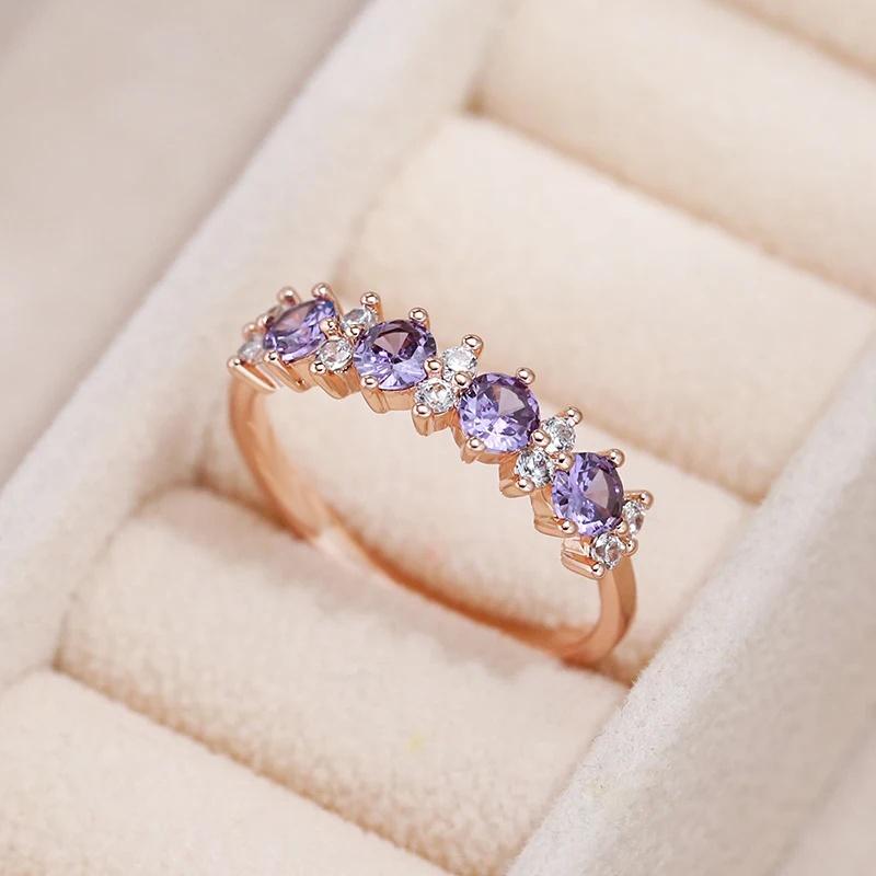 Vintage Purple Zircon Rings for Women Gold Color Wedding Party Jewelry Gift