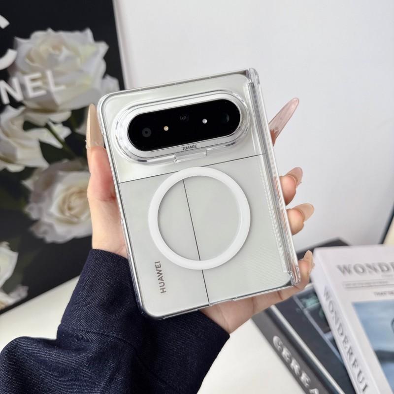 Custodia Pieghevole Trasparente Opaca per Telefono Puraxmax Guscio Magnetico Cover Acrilica Antiurto in Bianco Trasparente Nero Oro