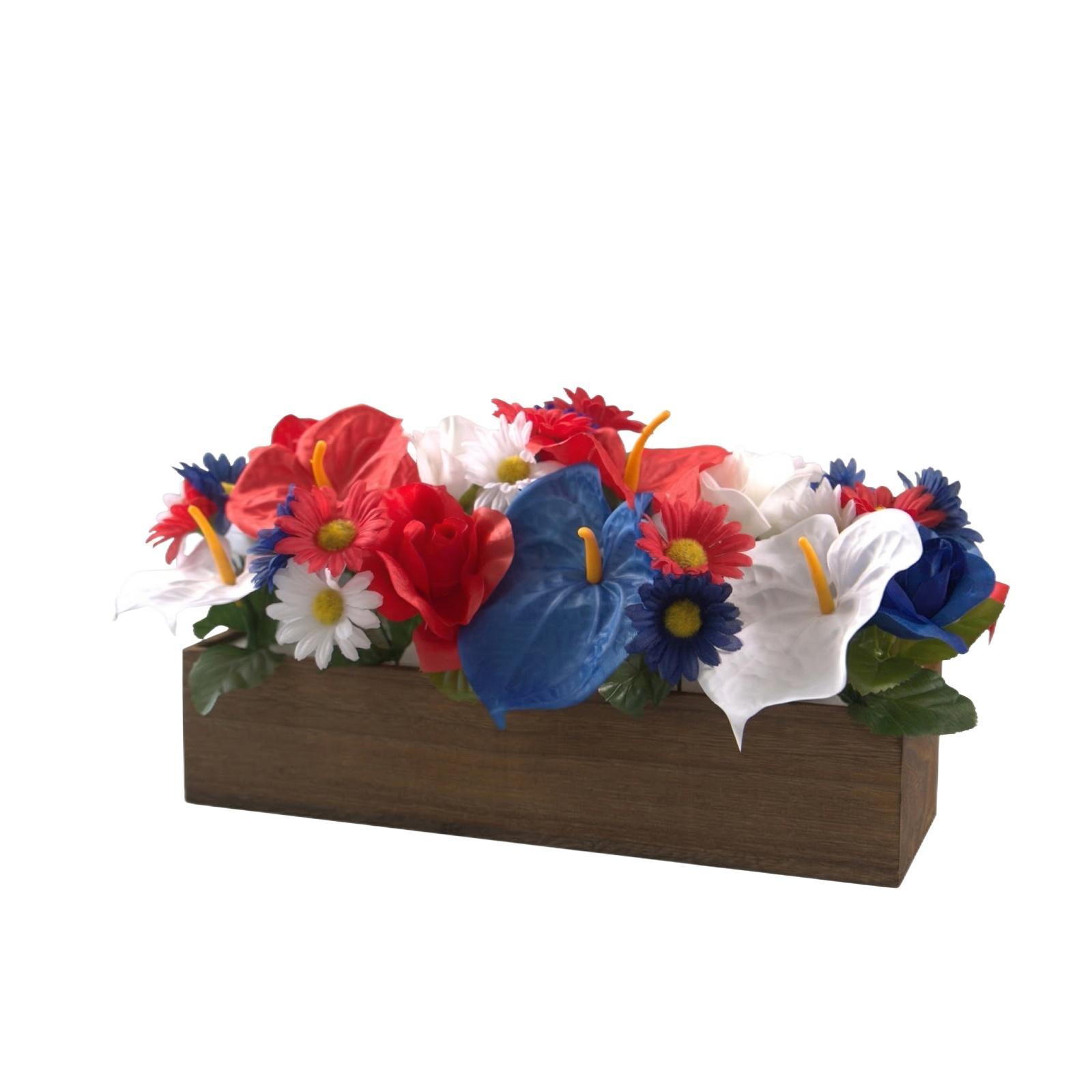 Independence Day Wooden Box Ornament, Artificial Flower Flower Box, American Independence Day Centerpiece For The Dining Table. One Size