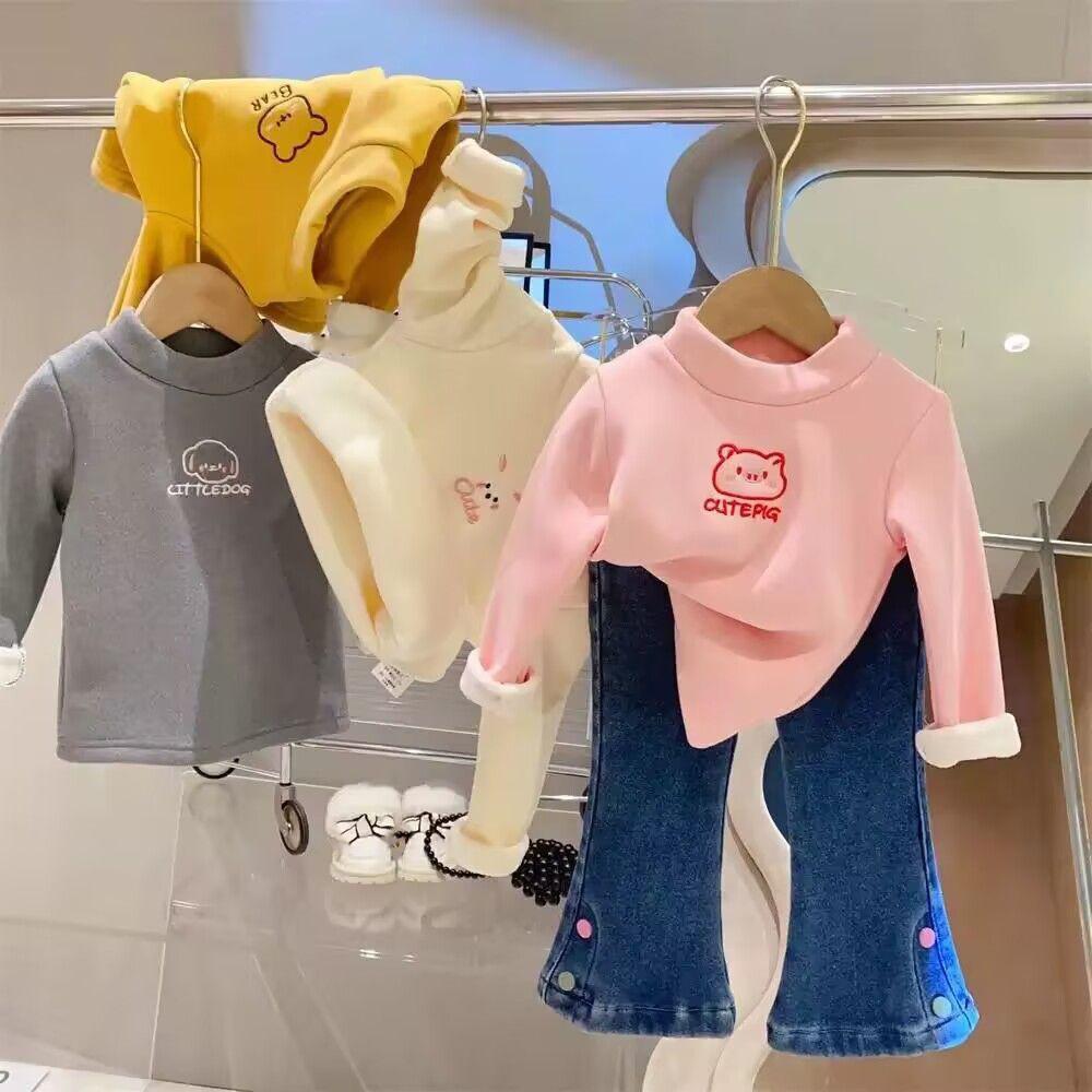 Warm Cozy Children Fleece Lined Base Layer Animal Sweatshirt Autumn Winter Girls Cute Outerwear Clothes