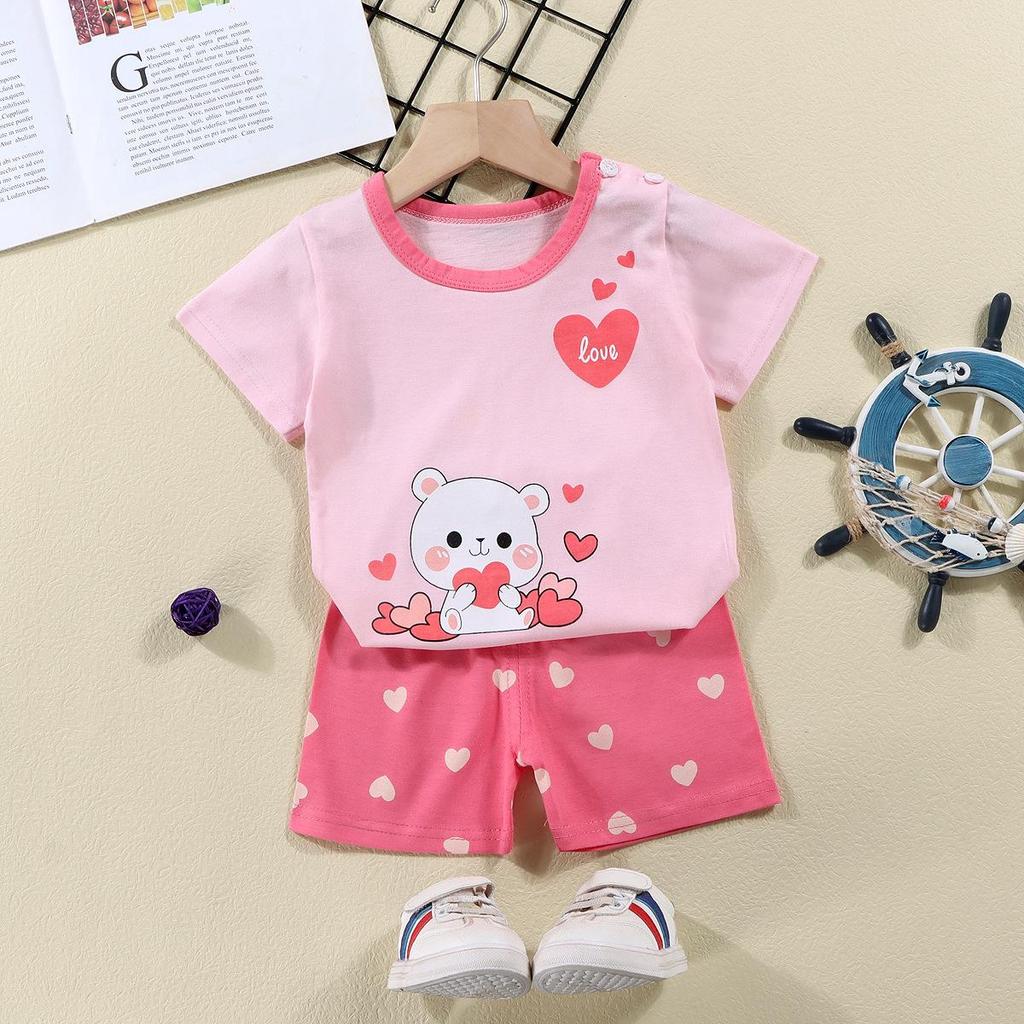 Kids' Summer Cotton Two-Piece Set: Cartoon Short Sleeve & Shorts for Toddlers