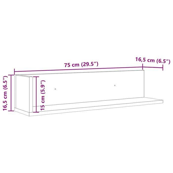 VidaXL Wall Shelves 2 Pcs Sonoma Grey 75x16.5x16.5 Cm, Floating Shelf, Hanging Shelf, Corner Wall Shelf, 860036