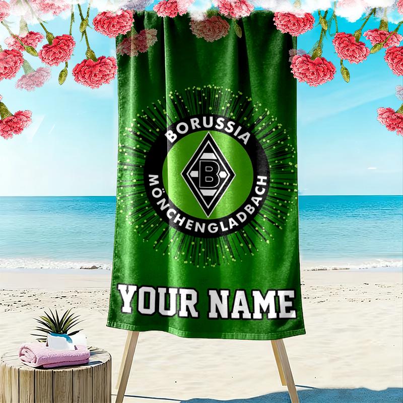 Personalisierter Name Borussia Mönchengladbach Druck Strandtuch, Großes Weiches Schnelltrocknendes Handtuch für Strand Camping Schwimmen