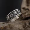 Trendy Antique Silver Skull Flower Men's Punk Ring