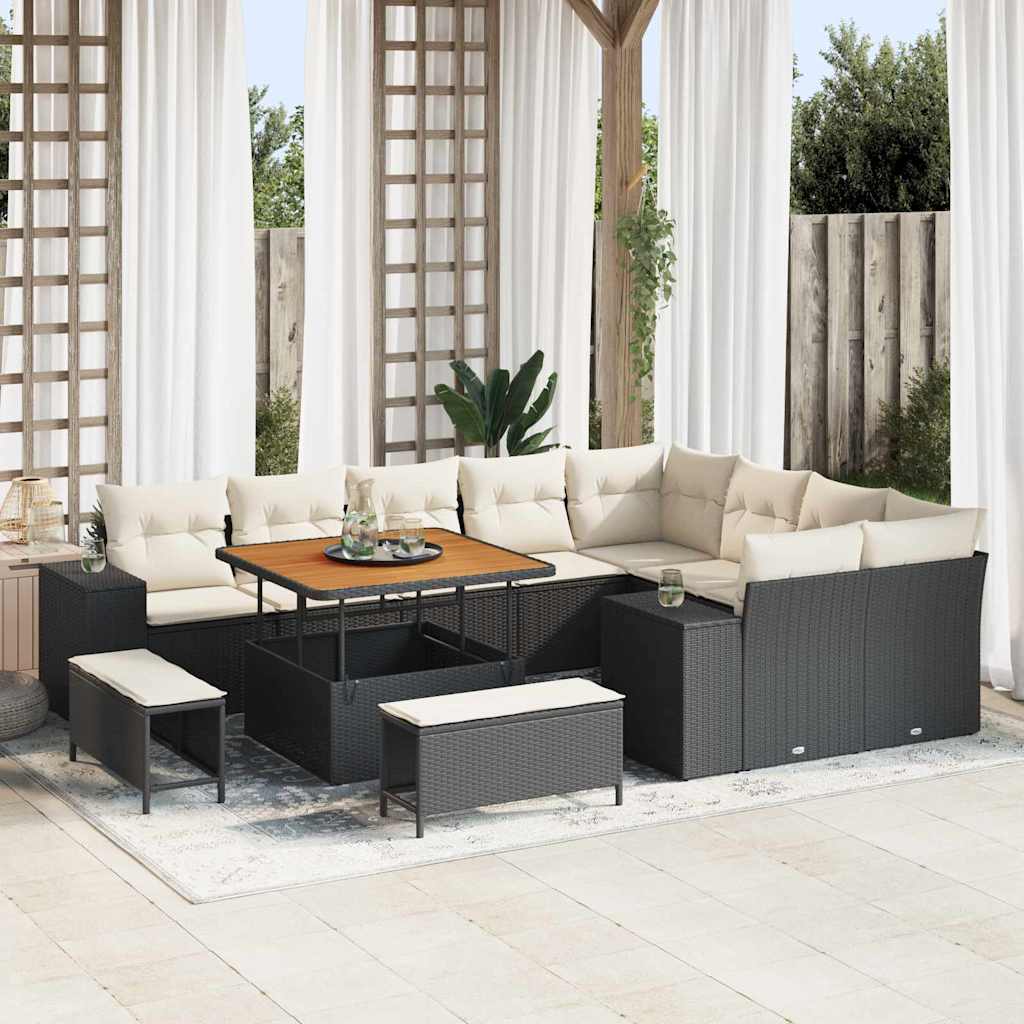 Garden Sofa Set with Cushions 12 pcs Black and Cream