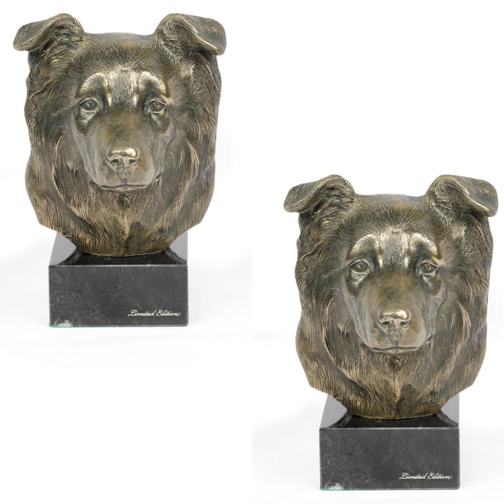 Border Collie - Dog Statue, Bust On Stone Base, Sculpture, Trophy for Dog Show by Art-Dog Brand