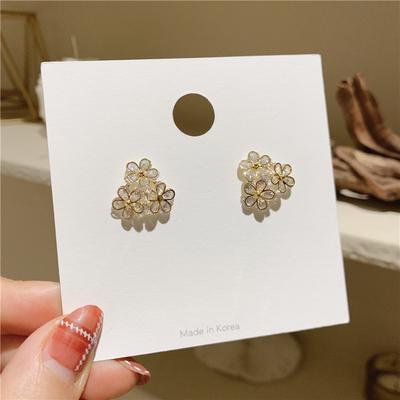 Gioielli di Moda Design Coreano Zircone AAA Squisito Tre Fiori Orecchini in Oro 14K Eleganti Orecchini di Lusso da Donna per Prom Party