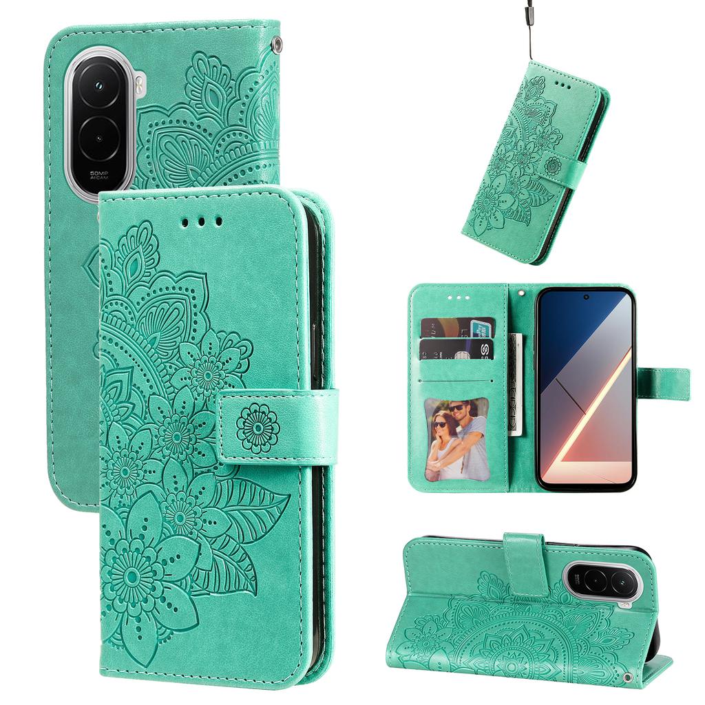 For Xiaomi Poco M7 4G Case Floral Pattern PU Leather Wallet Stand Phone Cover