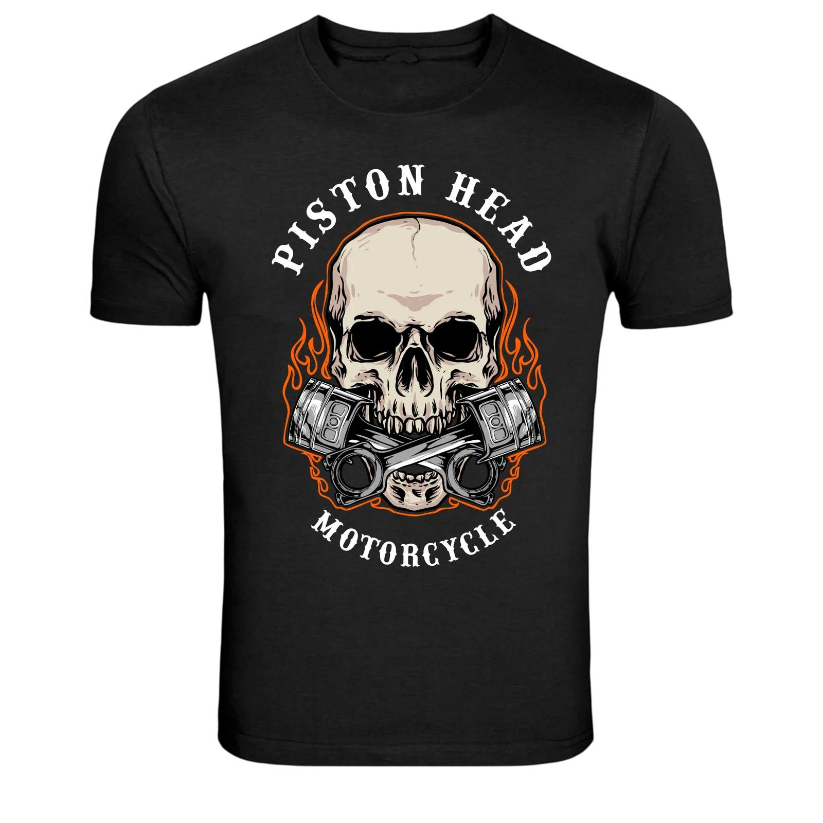 Piston Head Motorcycle Mechanic Skull Graphic T-Shirt 4XL