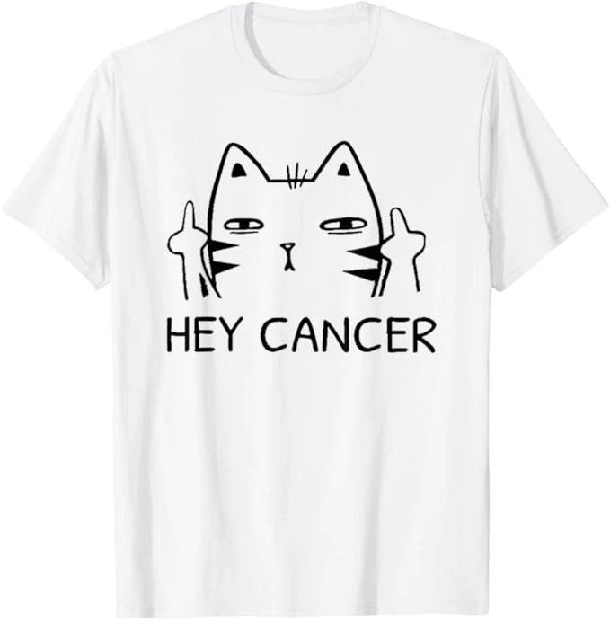 Hey Cancer F Funny Cat Middle Finger T-Shirt L