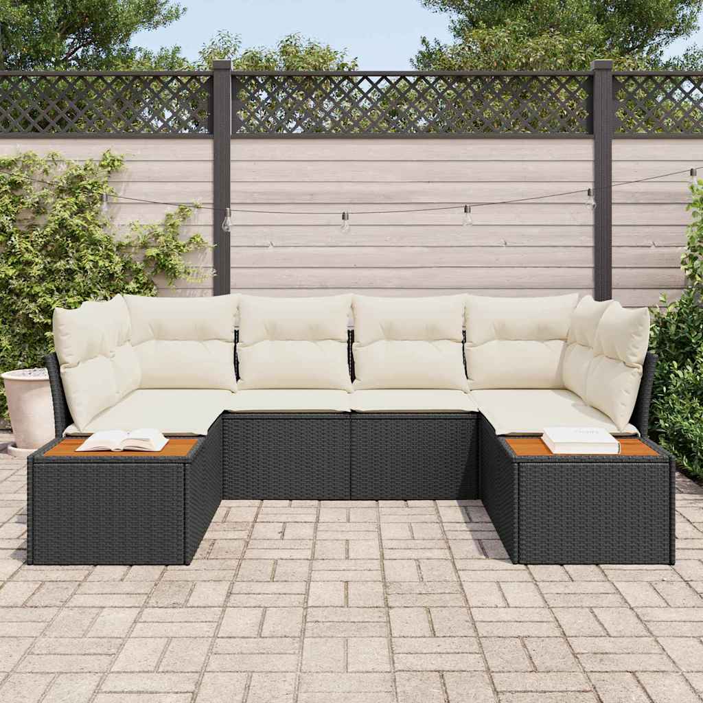 Garden Sofa Set with Cushions 6 pcs Black Poly Rattan