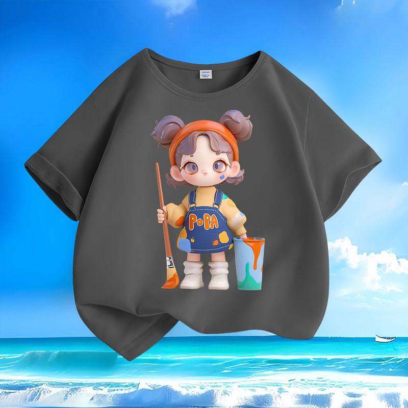 Children's Cartoon Pure Cotton Top, Summer Girls' Casual Loose T-shirt
