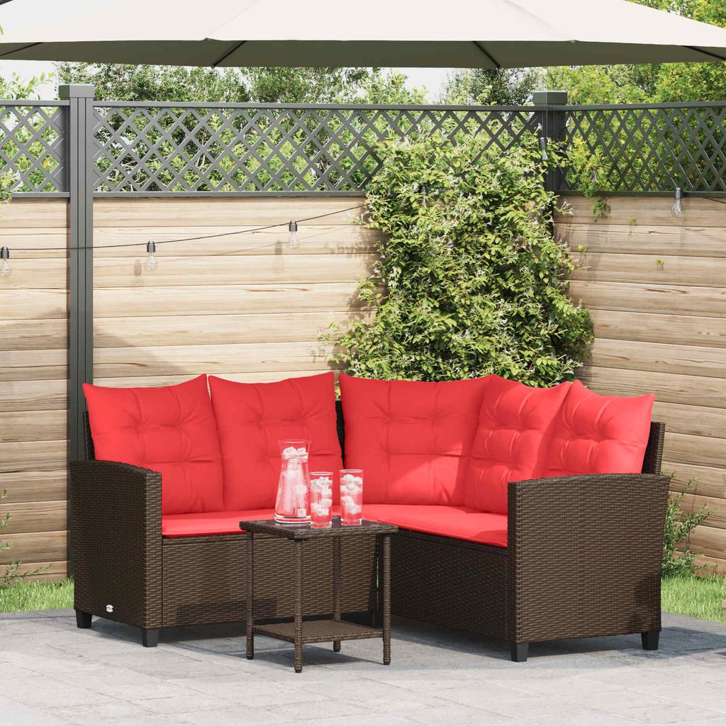 Outdoor Sofa Set with Cushions 2 pcs Brown and Red Poly Rattan