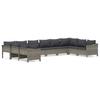 Vidaxl 10-Cz. Set da Giardino, Cuscini, Rattan PE Grigio
